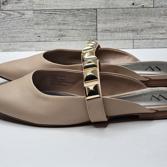 Worthington Beige Gold Stud Elegant Pointed Toe Mules Size 9.5M Beach Vacation - Picture 4 of 8